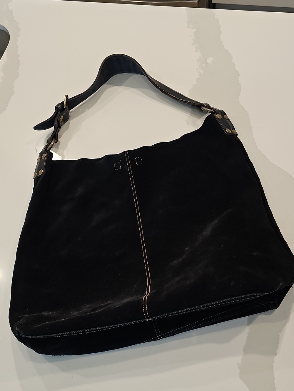 Lucky Brand Black Suede Shoulder Bag with Leather Strap